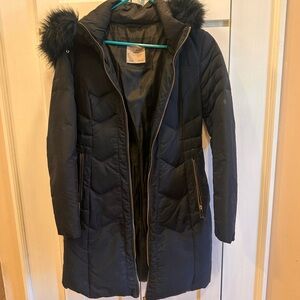 Zara Black Puffer Coat with Faux Fur Hood xsmall